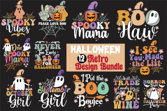 Halloween Retro T-Shirt Design Bundle