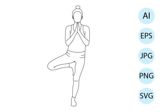 Line Art of Yoga in Tree Pose Graphics